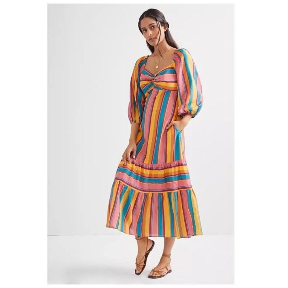 Farm Rio Rainbow Stripe Midi Dress Size Size Large